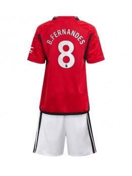 Otroški Nogometna dresi replika Manchester United Bruno Fernandes #8 Domači 2023-24 Kratek rokav (+ hlače)